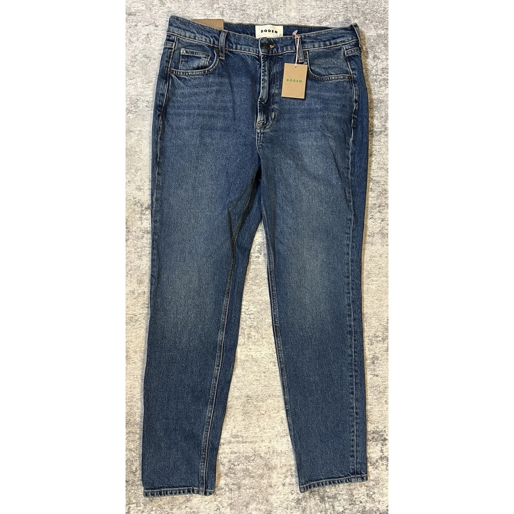 Boden Girlfriend Jeans Womens 34x31 Blue Denim Mid Rise Fitted Relaxed Taper